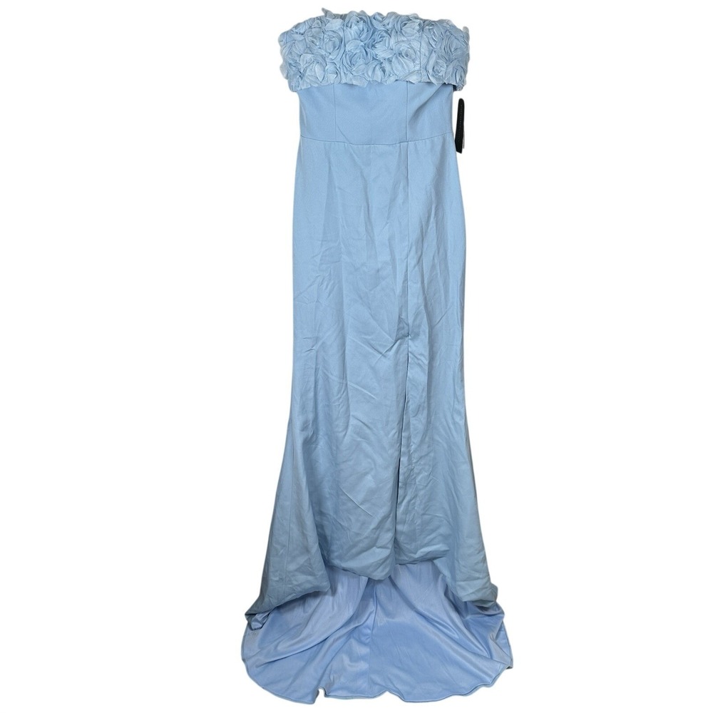 NEW Cocomelody Formal Gown Womens 4? Ice Blue Rosette Strapless Maxi Train Prom